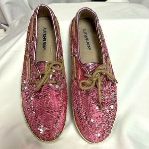 Autumn Run hot pink/silver sequined boat shoes 8 1/2